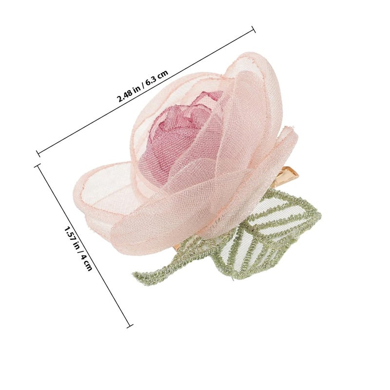 Cabilock Vintage Duckbill Hair Clip Dried Rose Flower Organza Accessory For Women - Image 2
